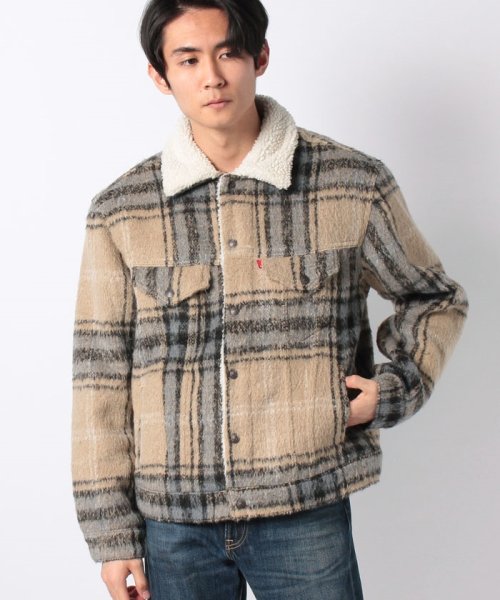 LEVI’S OUTLET(リーバイスアウトレット)/VTG FIT SHERPA TRUCKER OVERSIZE CAMEL BLUE PLAID TRUCKER/ベージュ系