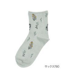 manzoku(満足)/福助 公式 靴下 レディース 満足 コットンバンブー 花柄 ショート丈 3145－711<br>22－25cm ピンク 婦人 女性 フクスケ fukuske/サックス