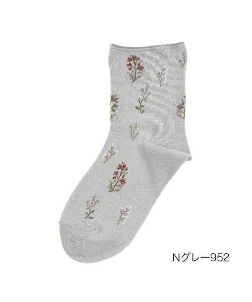 manzoku(満足)/福助 公式 靴下 レディース 満足 コットンバンブー 花柄 ショート丈 3145－711<br>22－25cm ピンク 婦人 女性 フクスケ fukuske/グレー