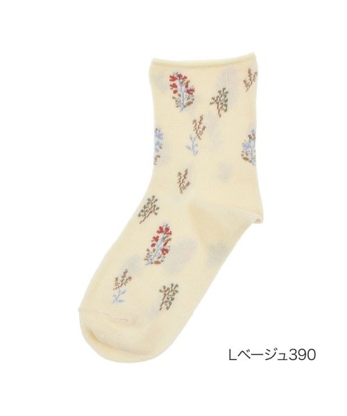 manzoku(満足)/福助 公式 靴下 レディース 満足 コットンバンブー 花柄 ショート丈 3145－711<br>22－25cm ピンク 婦人 女性 フクスケ fukuske/ライトベージュ