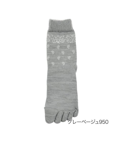 manzoku(満足)/福助 公式 靴下 レディース 満足 ゆびすぽっ 五本指  クルー丈 3145－72k<br>23－25cm オフホワイト 婦人 女性 フクスケ fukuske/グレー