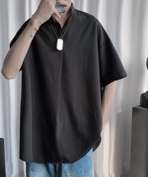 aimoha(aimoha（アイモハ）)/サラサラ立ち襟半袖シャツ オーバーサイズ Ｔシャツ/ブラック