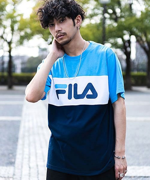 Fila 配色切り替えロゴプリントクルーネック半袖tシャツ フィラ メンズ トップス ストリート系 カジュアル カジュアル カットソー スポーツ 原宿 フィラ Fila Magaseek