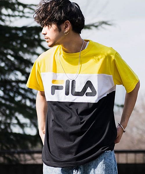 Fila 配色切り替えロゴプリントクルーネック半袖tシャツ フィラ メンズ トップス ストリート系 カジュアル カジュアル カットソー スポーツ 原宿 フィラ Fila Magaseek