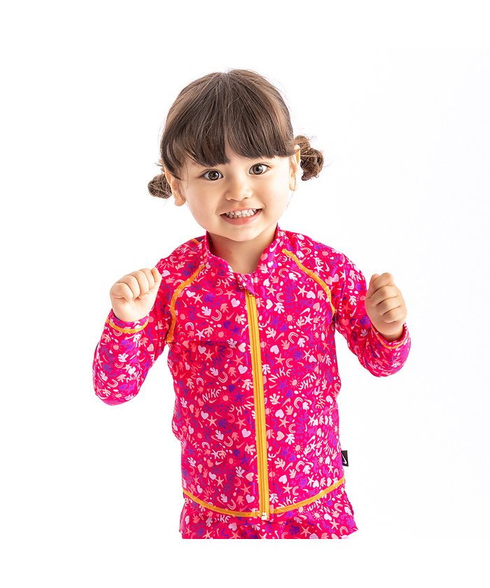 ラッシュガード キッズ Nike ナイキ かわいい 女の子 ベビー 長袖 ジップアップ 総柄 派手 スポーツ おしゃれ ブランド