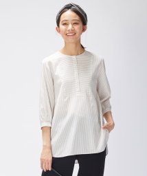 J.PRESS LADIES(J．プレス　レディス)/【洗える・接触冷感】C/アセＶＩＳストライプ チュニック ブラウス/ベージュ系