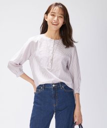 J.PRESS LADIES(J．プレス　レディス)/【洗える・接触冷感】C/アセＶＩＳストライプ チュニック ブラウス/ふじ色系