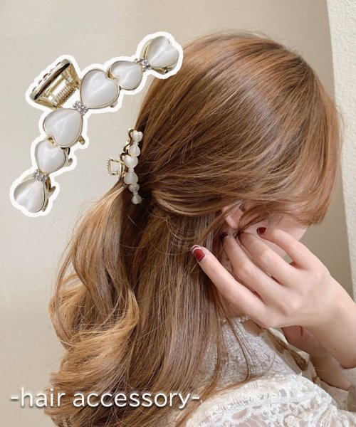 shoppinggo(ショッピングゴー)/バンスクリップ ハート ヘアクリップ 大粒 バレッタ まとめ髪 髪飾り ヘアアクセサリー 髪留め ヘアアレンジ アクセント/ホワイト