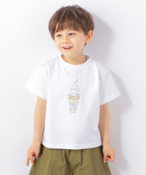 SHIPS any WOMEN(シップス　エニィ　ウィメン)/SHIPS any: ドローイング プリント 半袖 Tシャツ <KIDS>/アイボリー