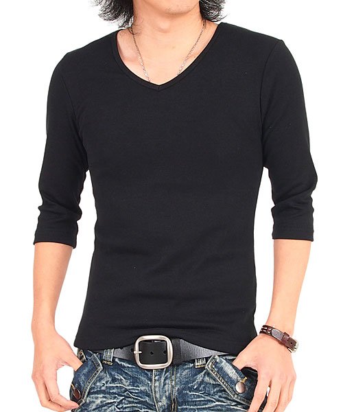 セール Tシャツ メンズ ロンt 長袖 7分袖 ストレッチ タイト 細身 フライス 無地 Vネック ロングtシャツ 大きいサイズ インナー トップイズム Topism Magaseek