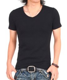 TopIsm(トップイズム)/Tシャツ メンズ 半袖 7分袖 Vネック スリム 無地 コットン ストレッチ 大きいサイズ/ブラック
