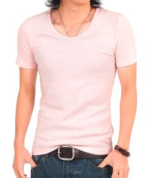 TopIsm(トップイズム)/Tシャツ メンズ 半袖 7分袖 Vネック スリム 無地 コットン ストレッチ 大きいサイズ/ピンク