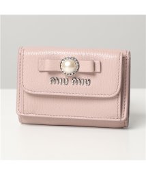MIUMIU(ミュウミュウ)/【MIUMIU(ミュウミュウ)】三つ折り財布 5MH021 2F3R レディース レザー ミニ財布 パール リボン /ピンク
