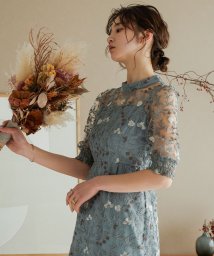 niana(ニアナ)/結婚式 ワンピース パーティードレス レース 総レース 刺繍 ロング丈 袖あり 半袖 5分袖 ハイネック ボトルネック シアー レトロ アンティーク ロングドレ/カーキ