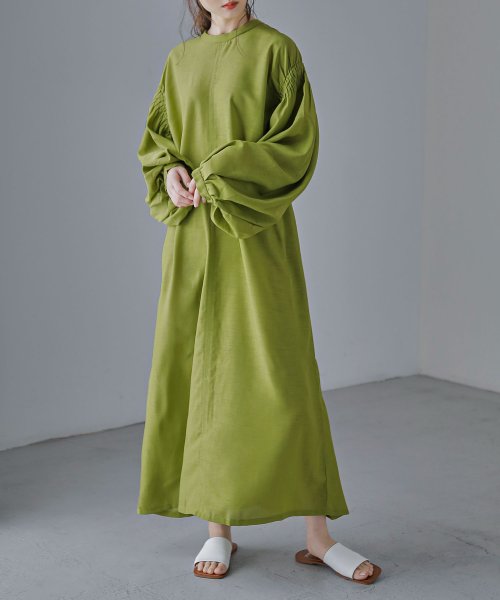 セール 前後2wayで着こなしの幅が広がるボリュームスリーブワンピース 2way レディース 長袖 ロングワンピース ゆったり ジョーゼット きれいめ カジュアル レイ ファッションレター Fashion Letter Magaseek