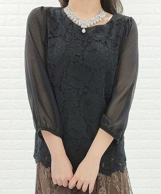 Lace Ladies/シフォンレース七分袖ブラウス/504633506