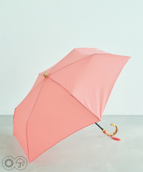 ROPE'(ロペ)/【晴雨兼用】バンブーハンドルコンパクトアンブレラ  折りたたみ傘/ピンク系（65）