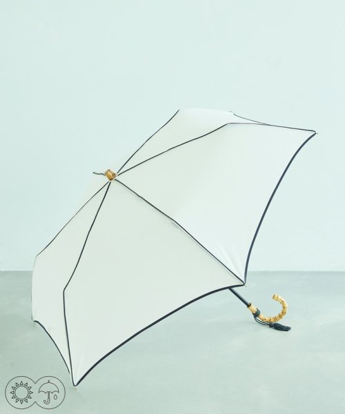 ROPE'(ロペ)/【晴雨兼用】バンブーハンドルバイカラーコンパクトアンブレラ  折りたたみ傘/オフホワイト（15）
