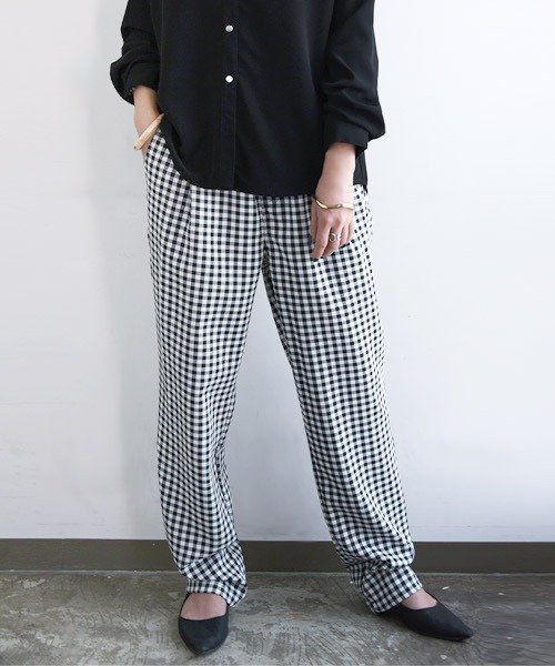 セール アンドイット And It ギンガムチェックシェフパンツ パンツ ゆったり レディース シェフパンツ テーパードパンツ チェック きれいめ ワイド 柄 ゴム ウエストゴム ロング テーパー Magaseek