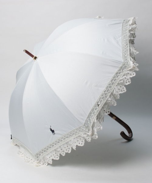 POLO RALPH LAUREN(umbrella)(ポロラルフローレン（傘）)/晴雨兼用日傘 ”無地 エンブフリル”/オフホワイト