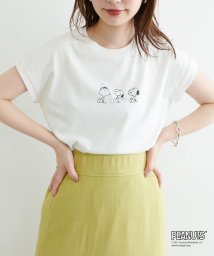 NICE CLAUP OUTLET(ナイスクラップ　アウトレット)/【natural couture】スヌーピーコラボバイオウォッシュフレンチスリーブT/アイボリー