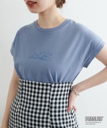 NICE CLAUP OUTLET(ナイスクラップ　アウトレット)/【natural couture】スヌーピーコラボバイオウォッシュフレンチスリーブT/ブルー
