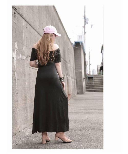 セール ロングワンピース 黒 ワンピース オフショル Sexy ボムシェル Bombshell Magaseek