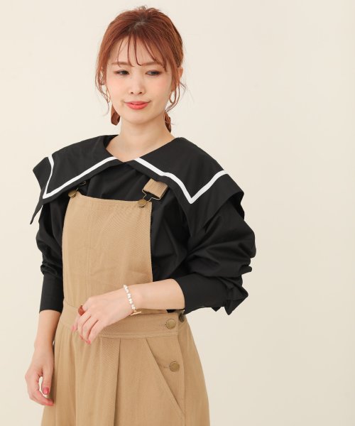 sakishima tokyo(サキシマ トーキョー)/シンプルセーラーカラーシャツ/ビックカラーデザインボリューム袖ブラウス/ブラック