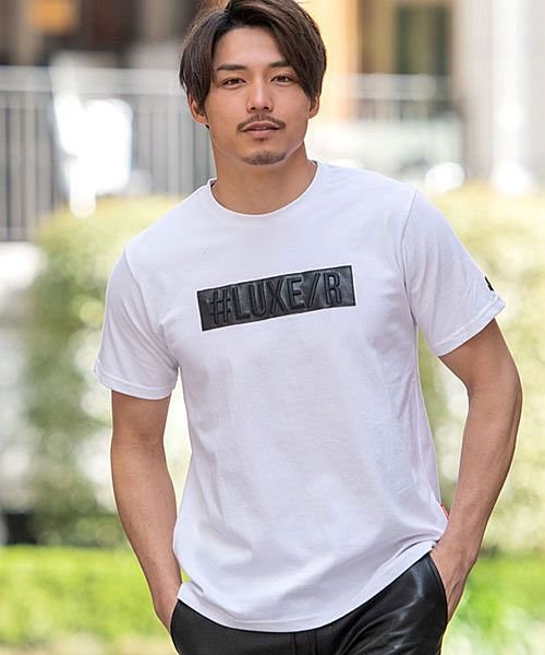Luxe R 立体puレザーボックスロゴクルーネック半袖tシャツ メンズ ブランド カジュアル 大人 おしゃれ スポーツ クルーネック ロゴ カットソー 黒 白 エスビーセレクト Sb Select Magaseek