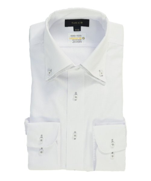 TAKA-Q(タカキュー)/形態安定 吸水速乾 スタンダードフィット 2枚衿ボタンダウン 長袖 シャツ メンズ ワイシャツ ビジネス ノーアイロン 形態安定 yシャツ 速乾/ホワイト