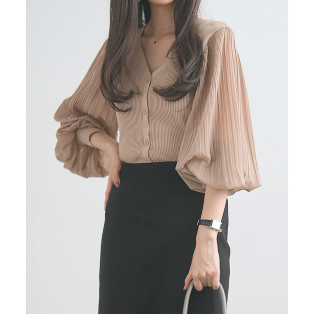 ANAYI（アナイ）の「ワイドリブペプラムVネック カーディガン