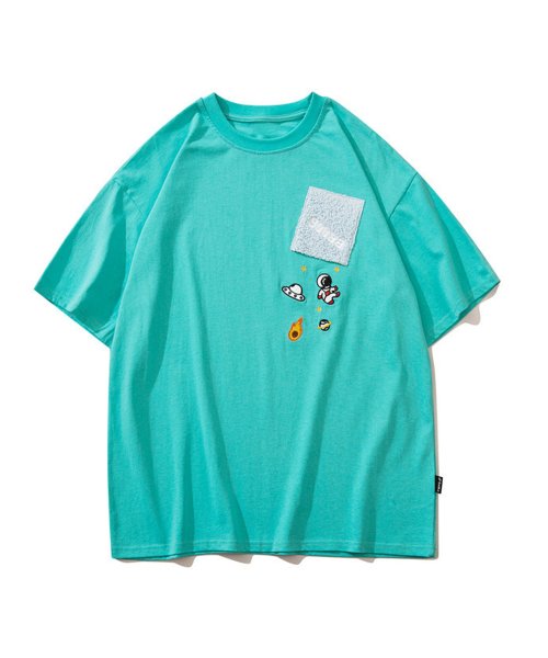 HOOK(HOOK（フック）)/HOOK－ 可愛い宇宙刺繍半袖TEE 春服 夏服/ブルー