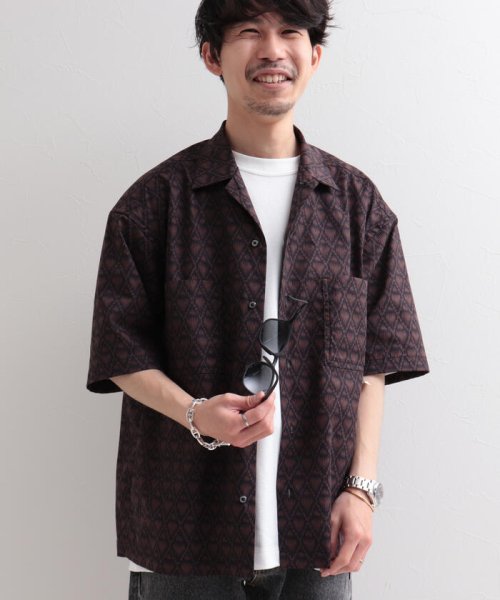 GLOSTER(GLOSTER)/【WORK ABOUT/ワークアバウト】VACANCE SHIRT 総柄プリントシャツ アロハシャツ/ブラウン