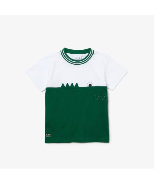 LACOSTE KIDS(ラコステ　キッズ)/カラーブロッキングBOYSクルーネックTシャツ/ホワイト×グリーン