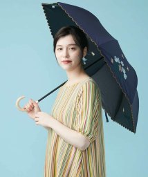 Jocomomola(ホコモモラ)/【晴雨兼用】フラワー刺繍折りたたみ傘/ネイビー