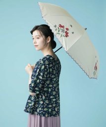 Jocomomola(ホコモモラ)/【晴雨兼用】フラワー刺繍折りたたみ傘/ベージュ