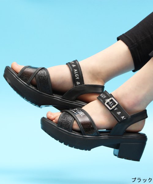 Algy アルジー サンダル レディース シューズ 女の子 小学生 中学生 キッズ ジュニア 新作 クロスベルト スケルトン 厚底 太ヒール 小さいサイズ ガー Algy Algy Magaseek