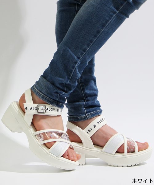 セール Algy アルジー サンダル レディース シューズ 女の子 小学生 中学生 キッズ ジュニア 新作 クロスベルト スケルトン 厚底 太ヒール 小さいサイズ ガー Algy Algy Magaseek