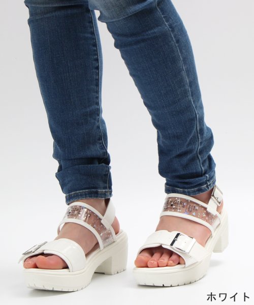 Algy アルジー サンダル レディース シューズ 女の子 小学生 中学生 キッズ ジュニア 新作 スケルトン 厚底 太ヒール 小さいサイズ ガーリー カジュ Algy Algy Magaseek