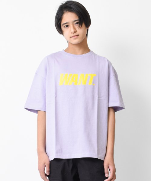 RAT EFFECT(ラット エフェクト)/WANTロゴプリントTシャツ/パープル