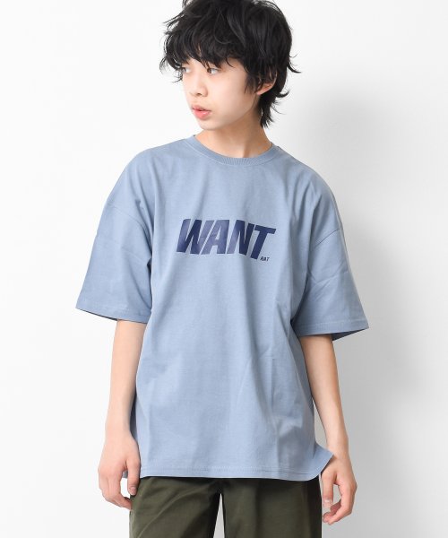 RAT EFFECT(ラット エフェクト)/WANTロゴプリントTシャツ/ライトブルー