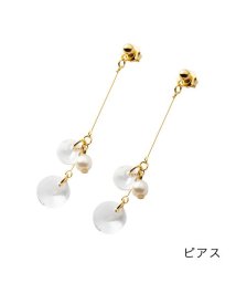 cream dot/キラリと輝くダブルクリスタル＆パールのピアス/イヤリング/504642916