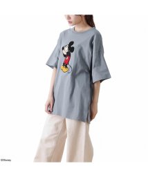 MAC HOUSE(women)(マックハウス（レディース）)/Disney ミッキー / サガラ刺繍Tシャツ 2283－7602/ブルーグレー