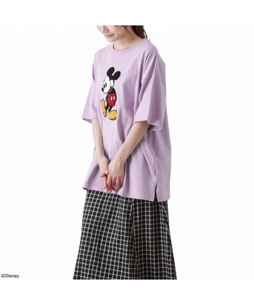 MAC HOUSE(women)(マックハウス（レディース）)/Disney ミッキー / サガラ刺繍Tシャツ 2283－7602/パープル