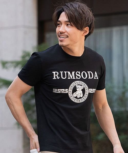 Rumsoda デザインロゴ箔プリントクルーネック半袖tシャツ メンズ ブランド おしゃれ ファッション ロゴ プリント 大人 クルーネック トップス クマ ベ エスビーセレクト Sb Select Magaseek