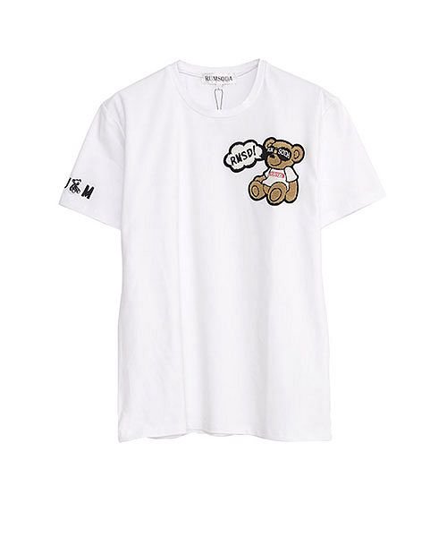 Rumsoda サガラベアワッペン付きクルーネック半袖tシャツ メンズ 半袖 ブランド カットソー クルーネック クマ くま ロゴ ワッペン 刺繍 細身 タイト エスビーセレクト Sb Select Magaseek
