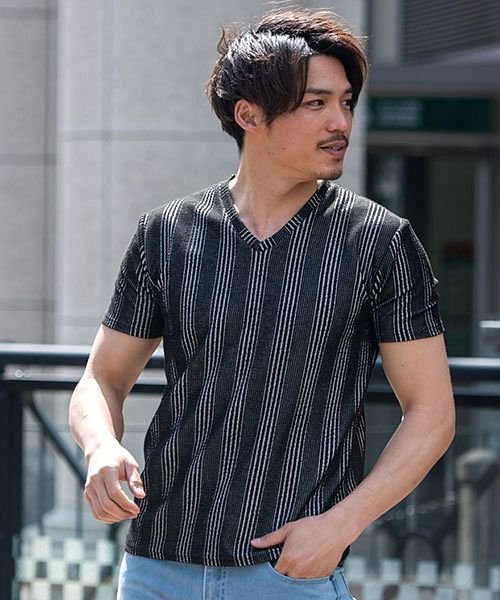 セール Cavaria ふくれストライプ柄vネック半袖tシャツ メンズ 半袖 ブランド カットソー シンプル 総柄 トップス 大人 カジュアル インナー ゴルフ ゴル キャバリア Cavaria Magaseek