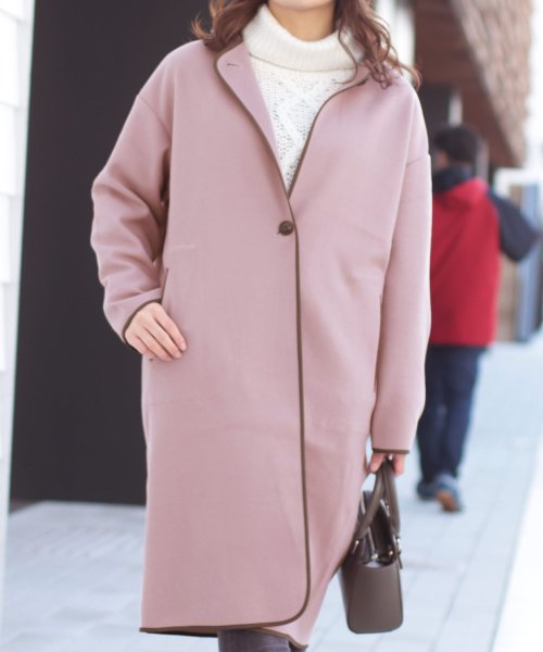 ウールタッチパイピングノーカラーコート サンキョウショウカイ Sankyoshokai Magaseek