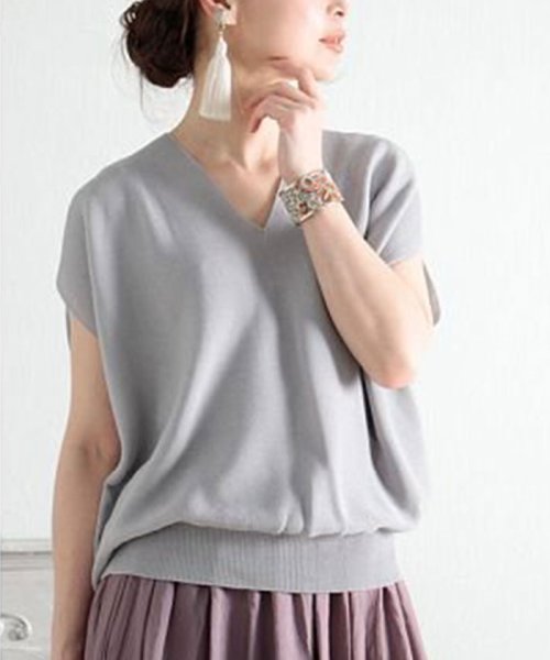 Sawa a la mode(サワアラモード)/日本製縫い目の無いホールガーメントニットトップス/グレー