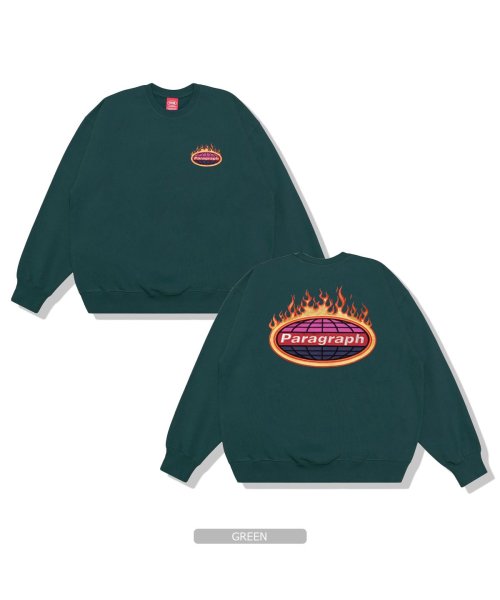 1111clothing(ワンフォークロージング)/パラグラフ スウェット トップス 長袖 正規品 ◆Paragraph Fire Embroidery Sweatshirt ◆ 有名 ブランド トレーナー オー/グリーン